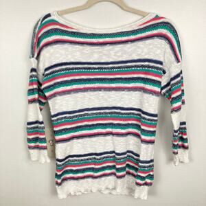 Y2K American Living Womens S Cotton Linen Stripe Sweater FLAW Beachy Coastal